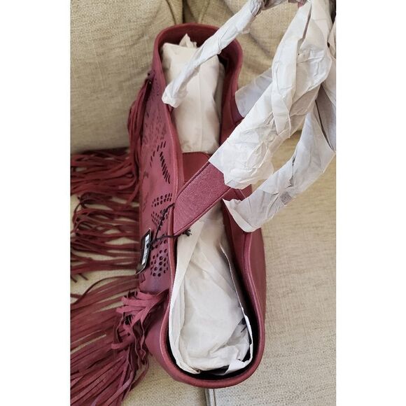 Frye Vivian Leather Fringe Tote Bag in Brick - NEW - Picture 11 of 13